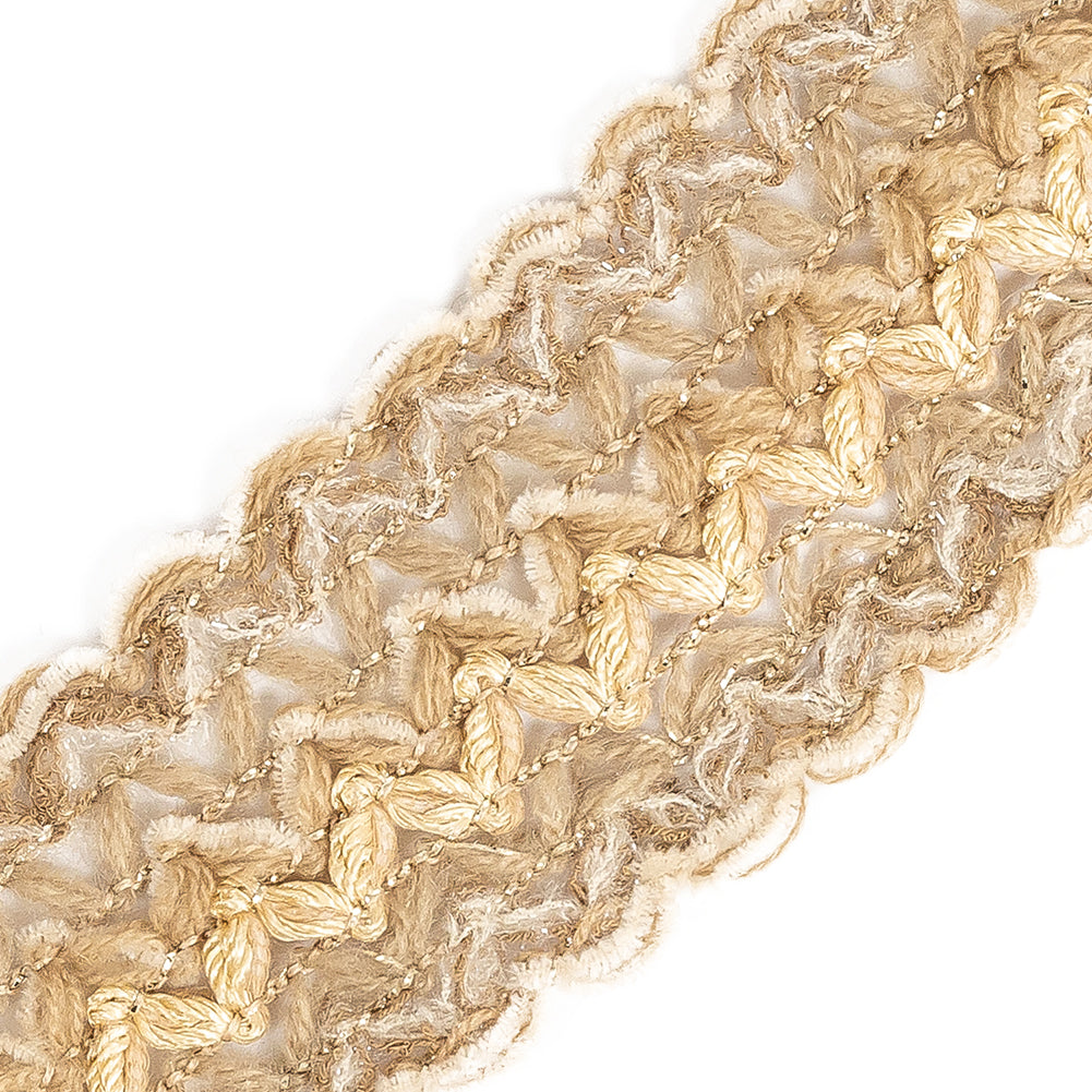 Beige, Tan and Tannin Metallic Mohair and Lurex Trim - 2" Detail Beige, Tan and Tannin Metallic Mohair and Lurex Trim - 2" Detail