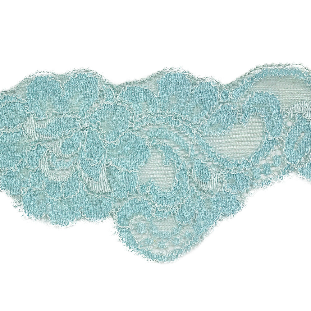 Pastel Turquoise Floral Stretch Lace Trim - 2.375" Detail Pastel Turquoise Floral Stretch Lace Trim - 2.375" Detail