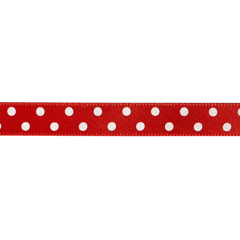Chinese Red and White Polka Dots Satin Ribbon - 0.375" Detail Chinese Red and White Polka Dots Satin Ribbon - 0.375" Detail