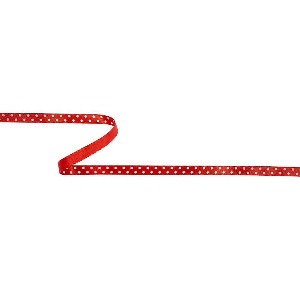 Chinese Red and White Polka Dots Satin Ribbon - 0.375" Chinese Red and White Polka Dots Satin Ribbon - 0.375"