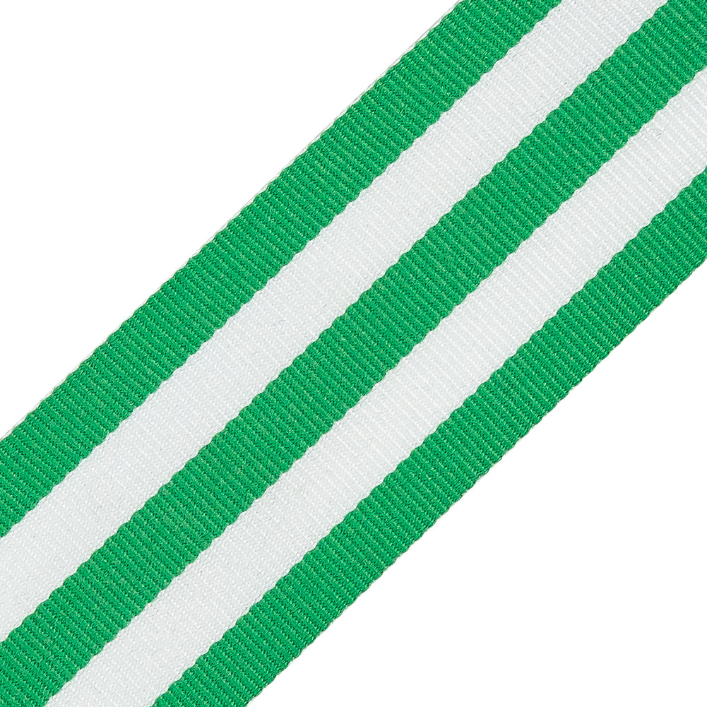 Fern Green and White Awning Stripes Ribbed Woven Ribbon - 1.5" Detail Fern Green and White Awning Stripes Ribbed Woven Ribbon - 1.5" Detail