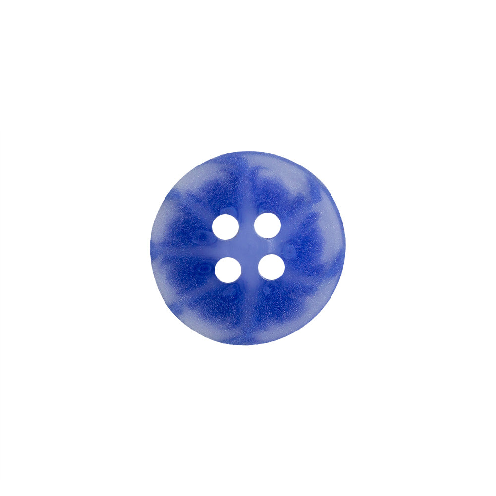 Transparent and Blue Swirls 4-Hole Saucer Button - 24L/15mm Detail Transparent and Blue Swirls 4-Hole Saucer Button - 24L/15mm Detail