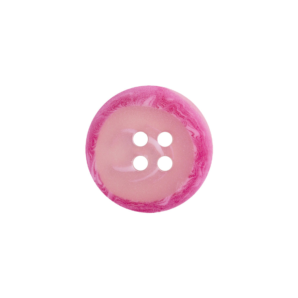 Transparent and Hot Pink Swirl 4-Hole Low Convex Button - 28L/18mm Detail Transparent and Hot Pink Swirl 4-Hole Low Convex Button - 28L/18mm Detail