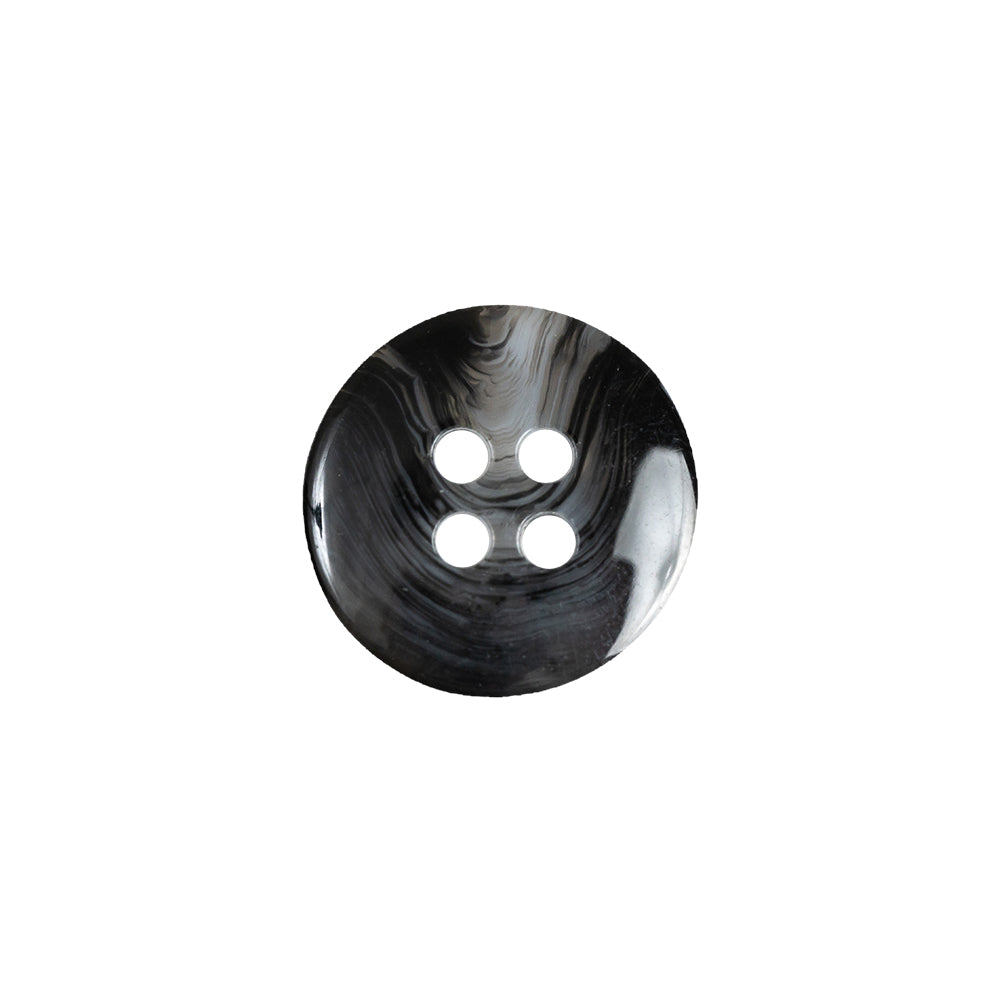 Inkblot, Silver Cloud and Translucent 4-Hole Tire Rimmed Plastic Button - 24L/15mm Drape Inkblot, Silver Cloud and Translucent 4-Hole Tire Rimmed Plastic Button - 24L/15mm Drape