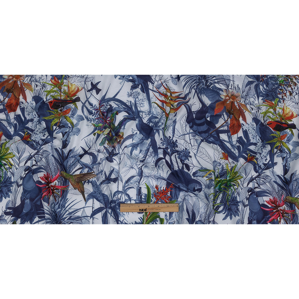 Mercerized Organic Egyptian Cotton Voile - Patriot Blue and Cool Gray Tropical Birds - Toulouse Collection Mercerized Organic Egyptian Cotton Voile - Patriot Blue and Cool Gray Tropical Birds - Toulouse Collection