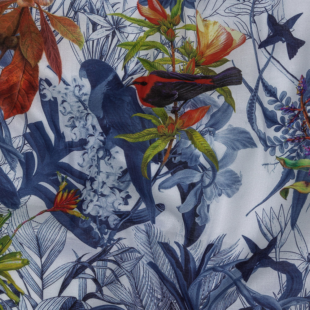 Mercerized Organic Egyptian Cotton Voile - Patriot Blue and Cool Gray Tropical Birds - Toulouse Collection Mercerized Organic Egyptian Cotton Voile - Patriot Blue and Cool Gray Tropical Birds - Toulouse Collection