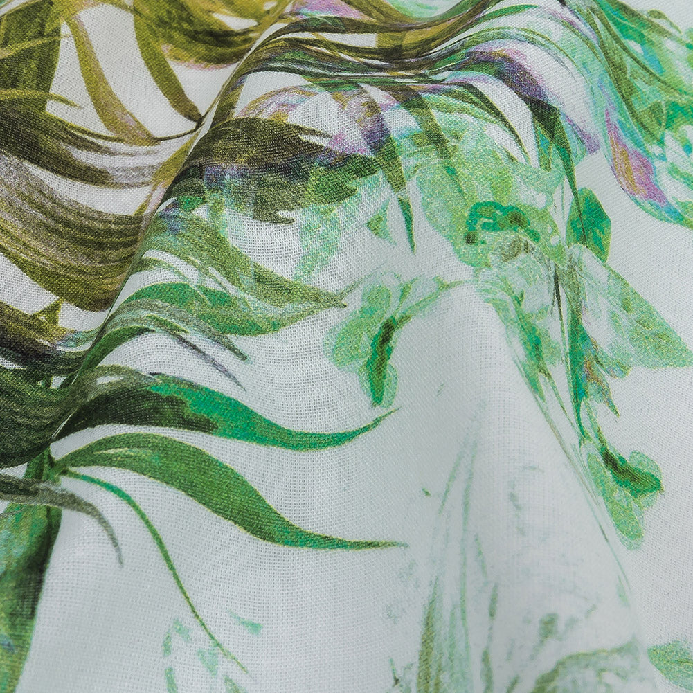 Mercerized Organic Egyptian Cotton Voile - Green and Yellow Tropical Oasis - Toulouse Collection Mercerized Organic Egyptian Cotton Voile - Green and Yellow Tropical Oasis - Toulouse Collection