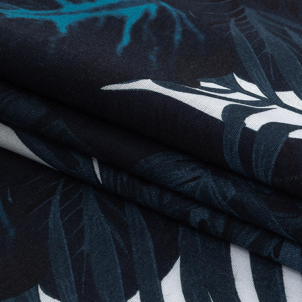 Mercerized Organic Egyptian Cotton Voile - Lyons Blue Tropical Leaves - Toulouse Collection Mercerized Organic Egyptian Cotton Voile - Lyons Blue Tropical Leaves - Toulouse Collection