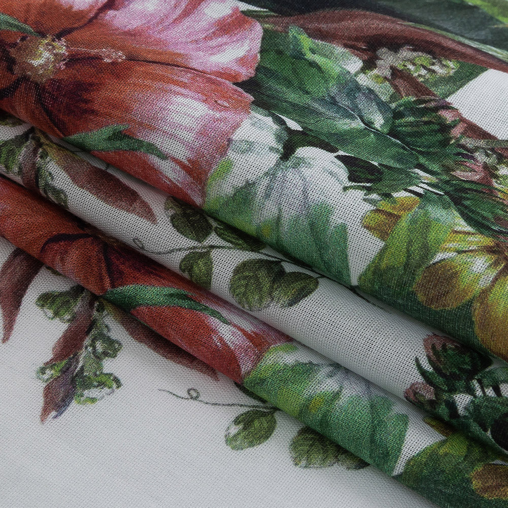 Mercerized Organic Egyptian Cotton Voile - Coral Florals and Foliage - Toulouse Collection Mercerized Organic Egyptian Cotton Voile - Coral Florals and Foliage - Toulouse Collection
