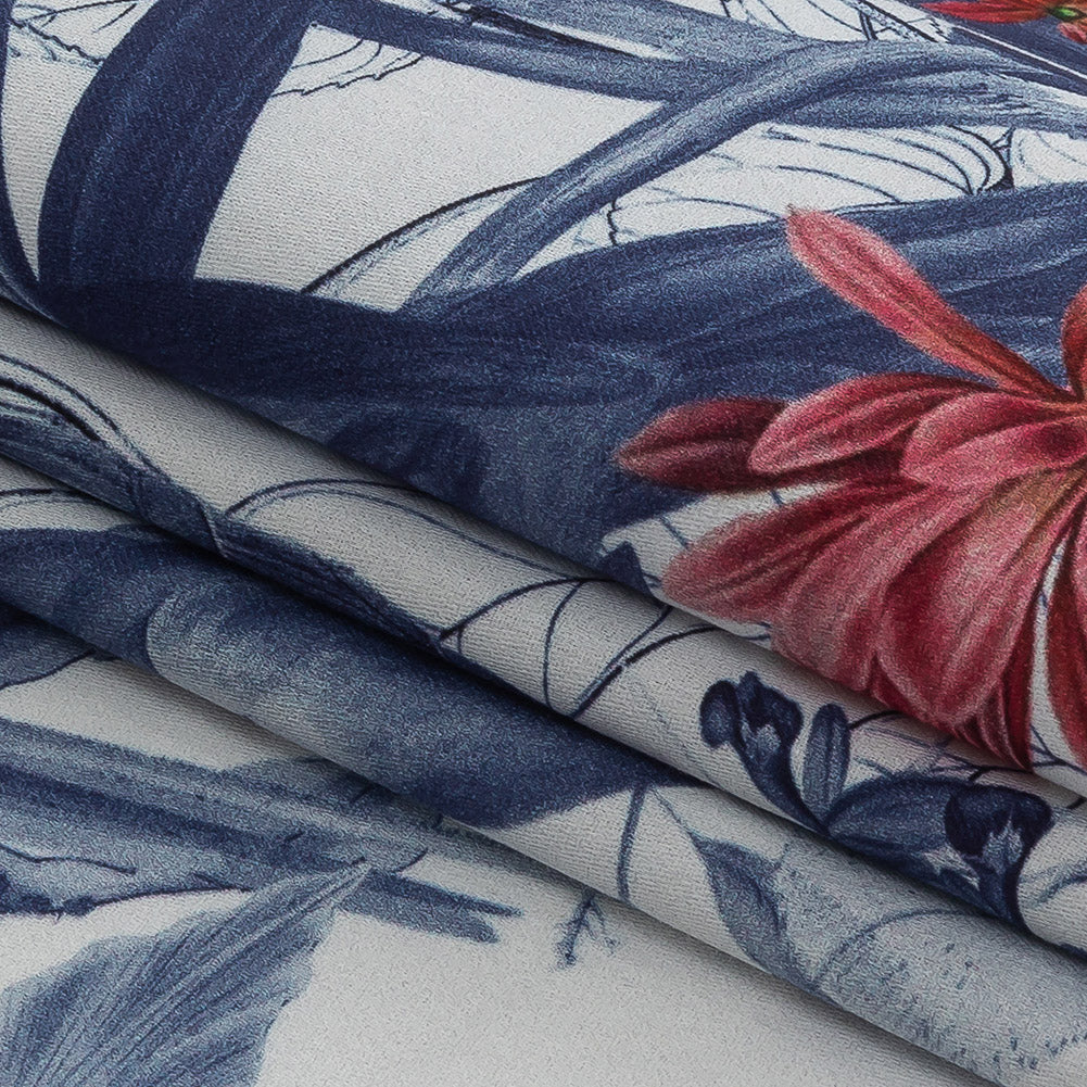 Mercerized Organic Egyptian Cotton Shirting - Blue and White Tropical Birds - Ravello Collection Mercerized Organic Egyptian Cotton Shirting - Blue and White Tropical Birds - Ravello Collection