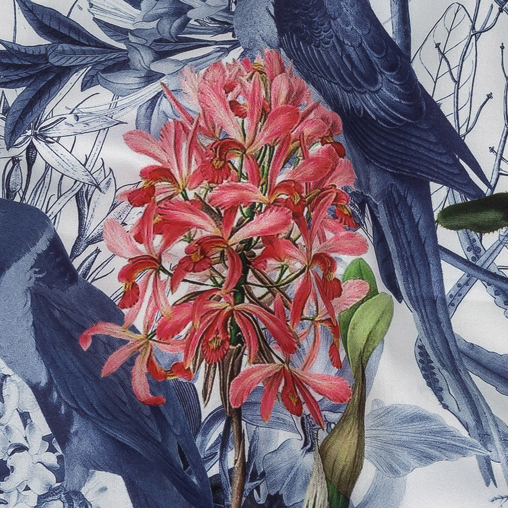 Mercerized Organic Egyptian Cotton Shirting - Blue and White Tropical Birds - Ravello Collection Mercerized Organic Egyptian Cotton Shirting - Blue and White Tropical Birds - Ravello Collection