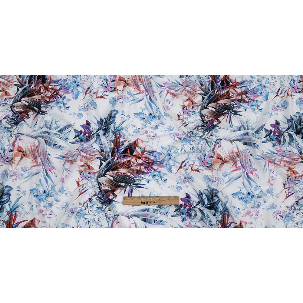 Organic Viscose Batiste - Morrocan Blue and Red Tropical Oasis - Loreto Collection Organic Viscose Batiste - Morrocan Blue and Red Tropical Oasis - Loreto Collection