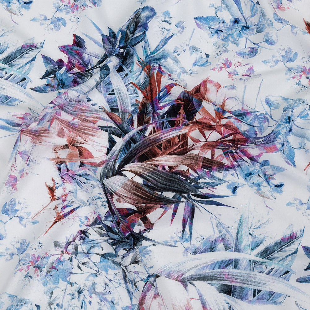 Organic Viscose Batiste - Morrocan Blue and Red Tropical Oasis - Loreto Collection Organic Viscose Batiste - Morrocan Blue and Red Tropical Oasis - Loreto Collection