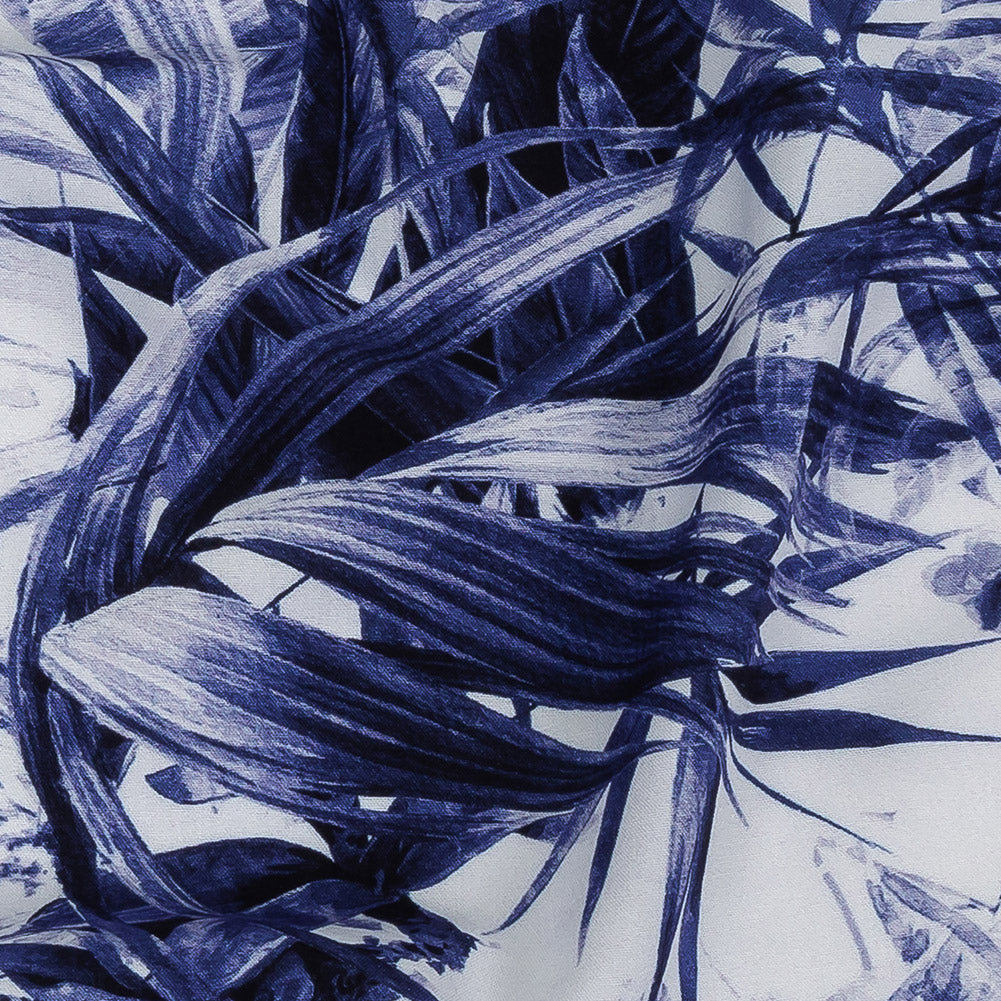 Organic Viscose Batiste - Estate Blue and White Tropical Oasis - Loreto Collection Organic Viscose Batiste - Estate Blue and White Tropical Oasis - Loreto Collection