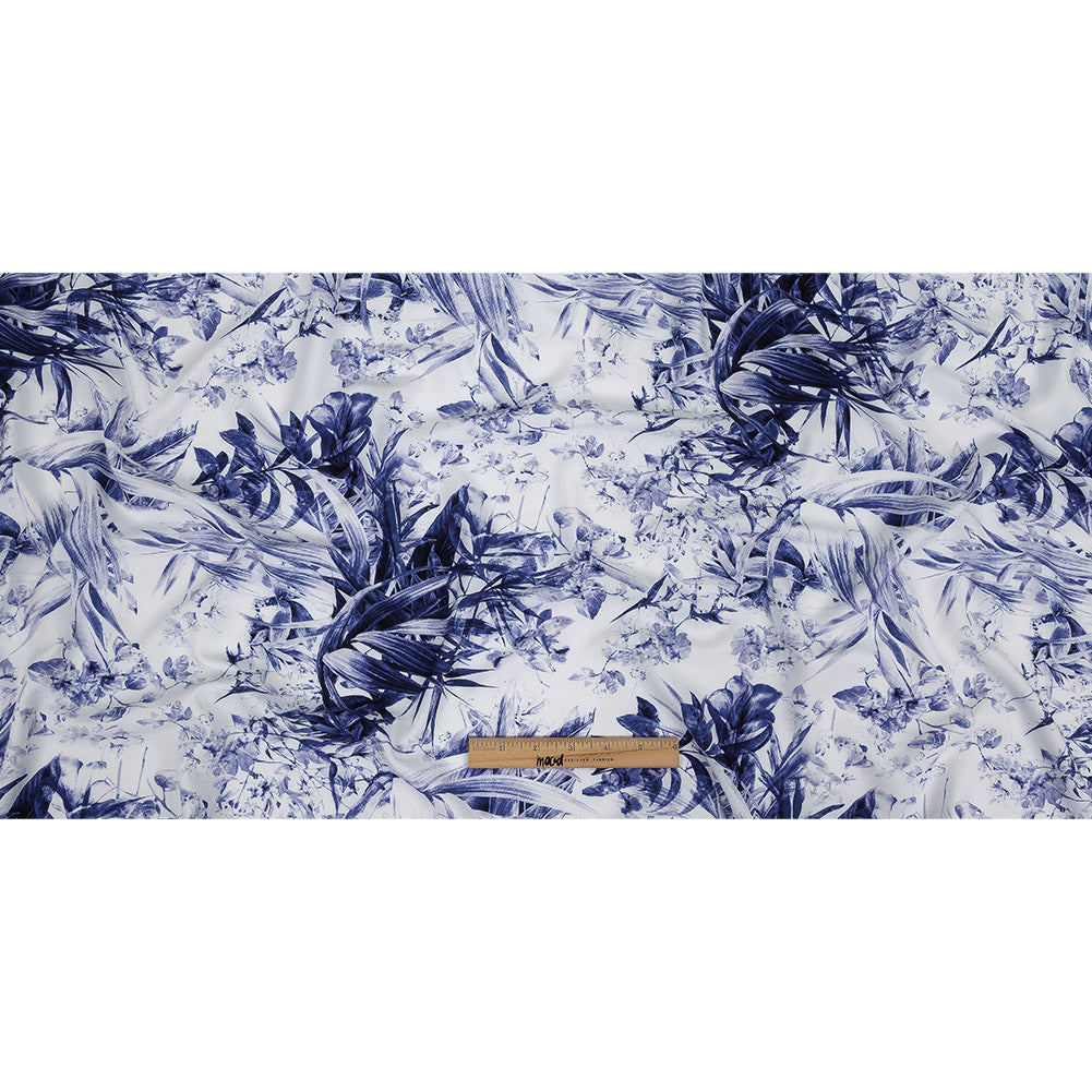 Organic Viscose Batiste - Estate Blue and White Tropical Oasis - Loreto Collection Organic Viscose Batiste - Estate Blue and White Tropical Oasis - Loreto Collection