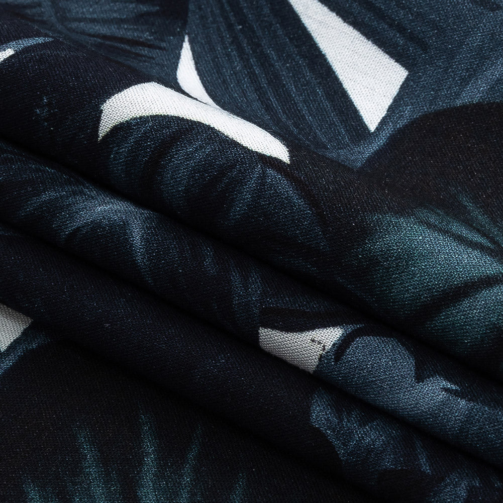 Organic Viscose Batiste - True Teal Tropical Leaves - Loreto Collection Organic Viscose Batiste - True Teal Tropical Leaves - Loreto Collection