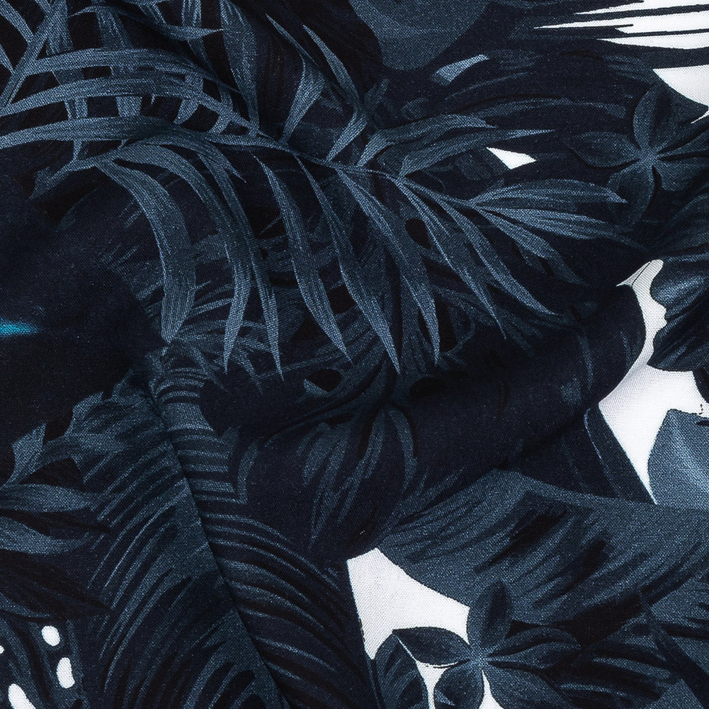 Organic Viscose Batiste - True Teal Tropical Leaves - Loreto Collection Organic Viscose Batiste - True Teal Tropical Leaves - Loreto Collection