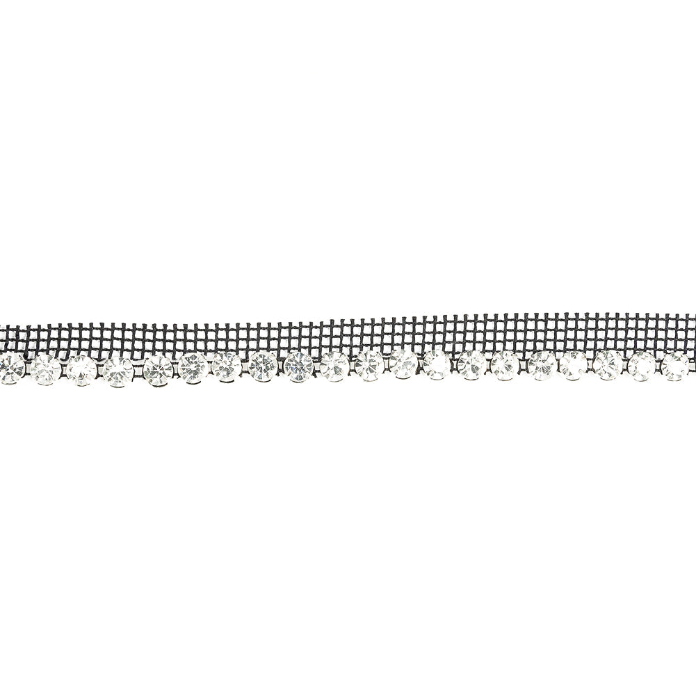 Vintage Crystal and Silver 1 Row Circular Rhinestones on Black Mesh Trimming - 0.75" Vintage Crystal and Silver 1 Row Circular Rhinestones on Black Mesh Trimming - 0.75"