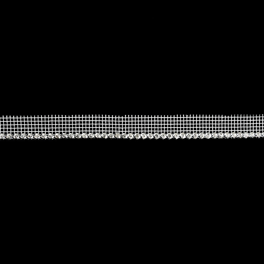 Vintage Crystal and Silver 1 Row Circular Rhinestones on White Mesh Trimming - 0.75" Vintage Crystal and Silver 1 Row Circular Rhinestones on White Mesh Trimming - 0.75"