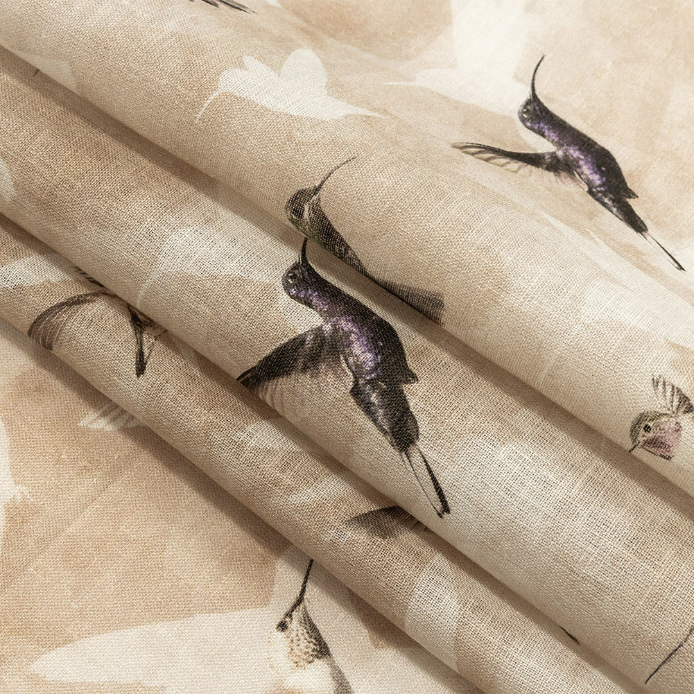 Humming Birds Printed Beige Linen Woven Folded Humming Birds Printed Beige Linen Woven Folded