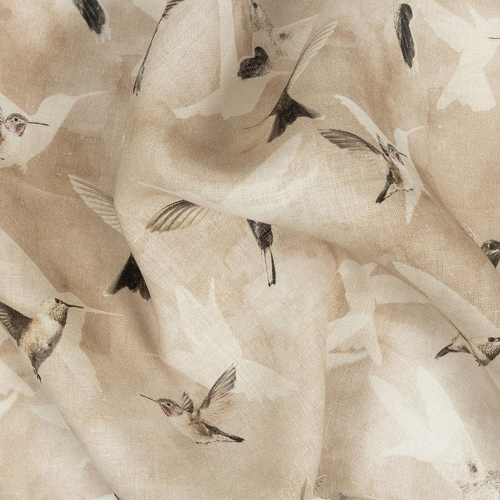 Humming Birds Printed Beige Linen Woven Humming Birds Printed Beige Linen Woven
