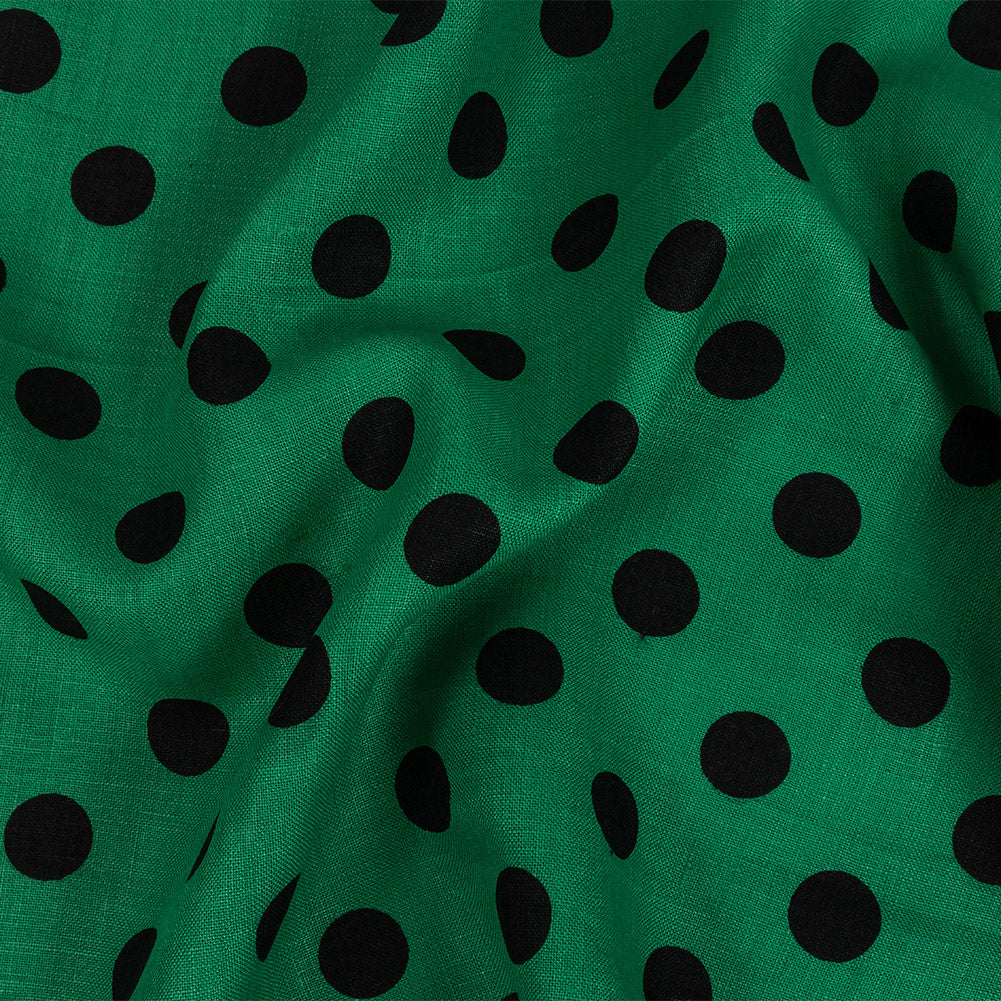 Emerald and Black Polkadots Linen Woven Emerald and Black Polkadots Linen Woven