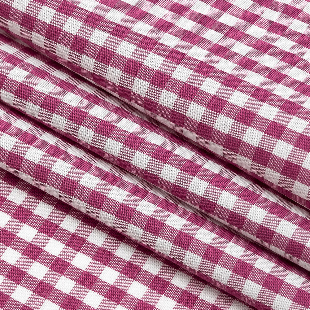 Fuchsia and White Gingham Cotton Shirting Folded Fuchsia and White Gingham Cotton Shirting Folded