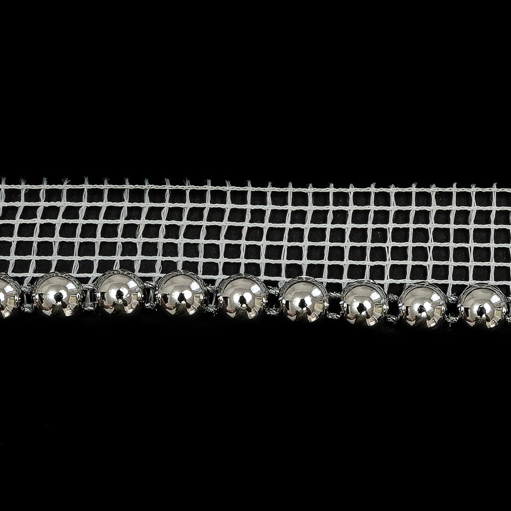 Vintage Silver Circular Beaded Trimming with White Mesh Lip - 0.5" Detail Vintage Silver Circular Beaded Trimming with White Mesh Lip - 0.5" Detail