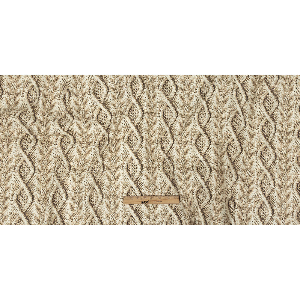 Antique White and Incense Cable Knit Printed Stretch Linen and Rayon Woven Folded Antique White and Incense Cable Knit Printed Stretch Linen and Rayon Woven Folded