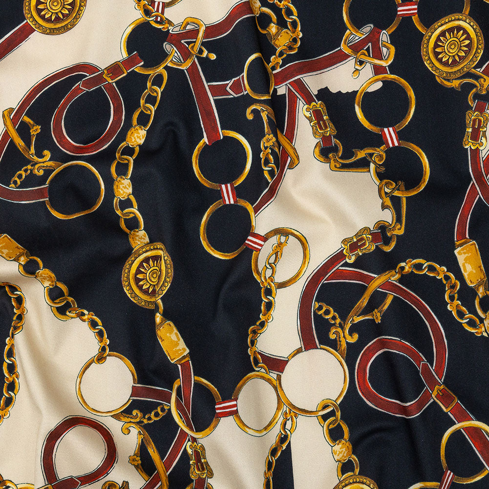 Mood Exclusive Navy Chaining Directions Stretch Cotton Sateen Mood Exclusive Navy Chaining Directions Stretch Cotton Sateen