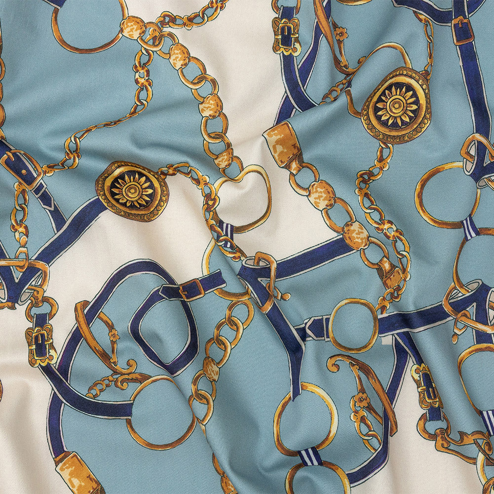 Mood Exclusive Aqua Chaining Directions Stretch Cotton Sateen Mood Exclusive Aqua Chaining Directions Stretch Cotton Sateen