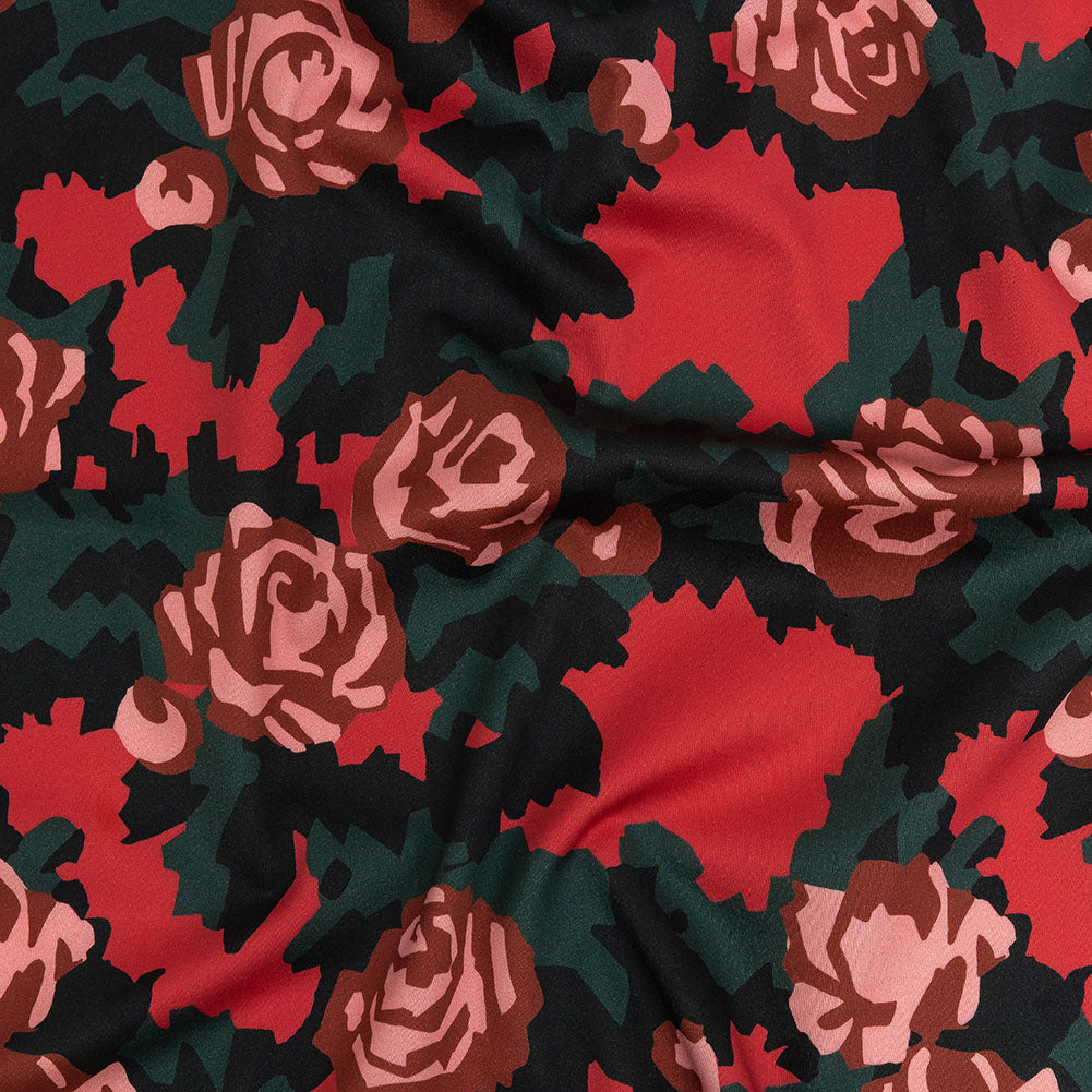 Mood Exclusive Red and Jungle Green Floral Incognito Stretch Cotton Sateen Mood Exclusive Red and Jungle Green Floral Incognito Stretch Cotton Sateen