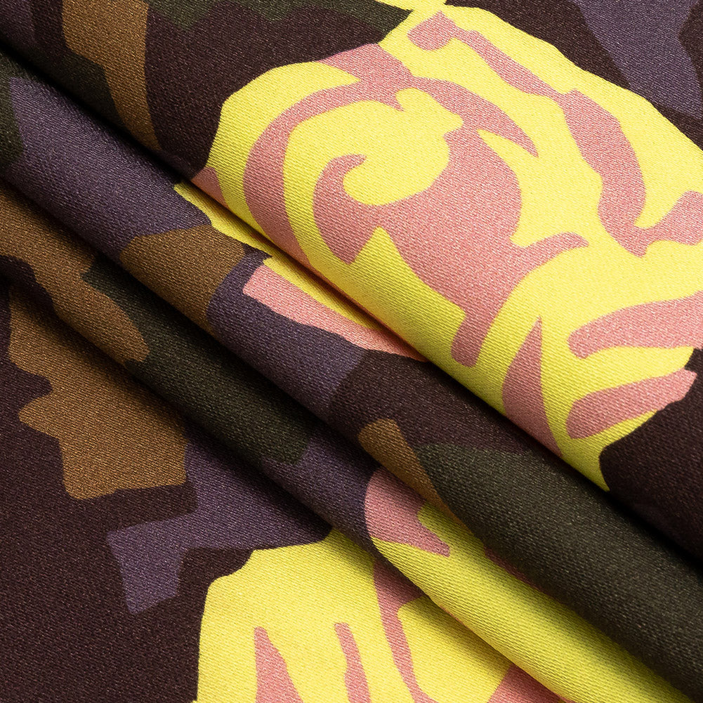 Mood Exclusive Yellow and Teak Camo Floral Incognito Stretch Cotton Sateen Folded