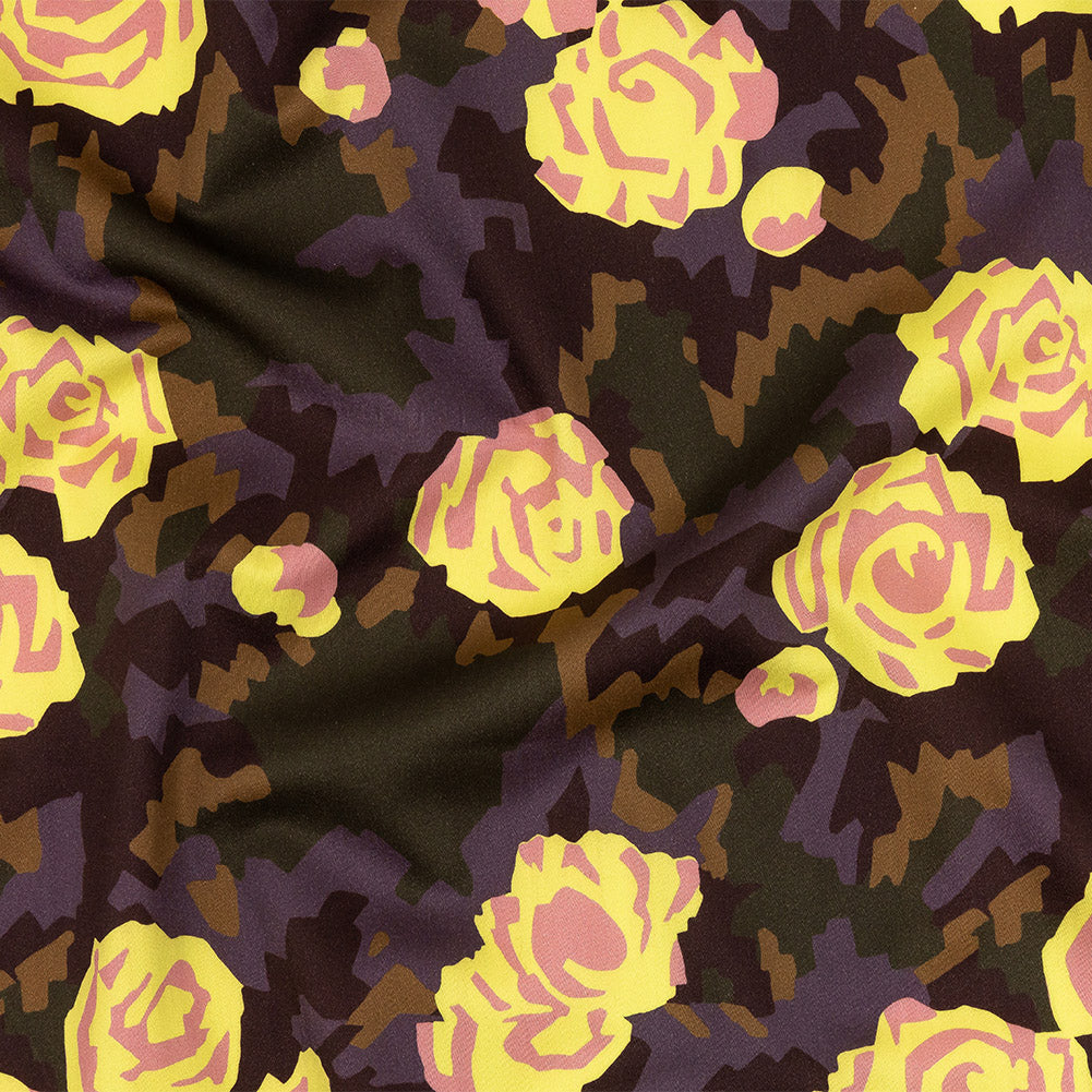 Mood Exclusive Yellow and Teak Camo Floral Incognito Stretch Cotton Sateen