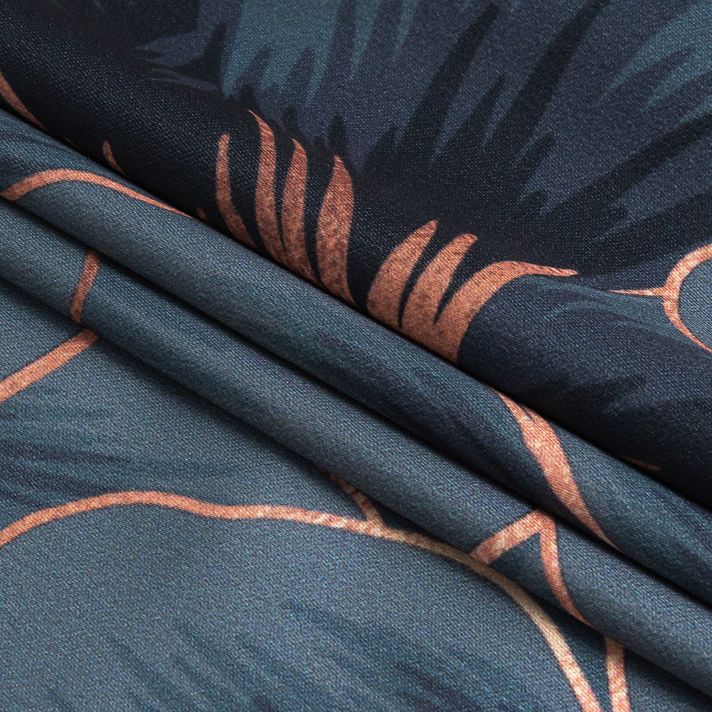 Mood Exclusive Stormy Weather and Copper Hibiscus Hex Polyester Stretch Satin Folded Mood Exclusive Stormy Weather and Copper Hibiscus Hex Polyester Stretch Satin Folded