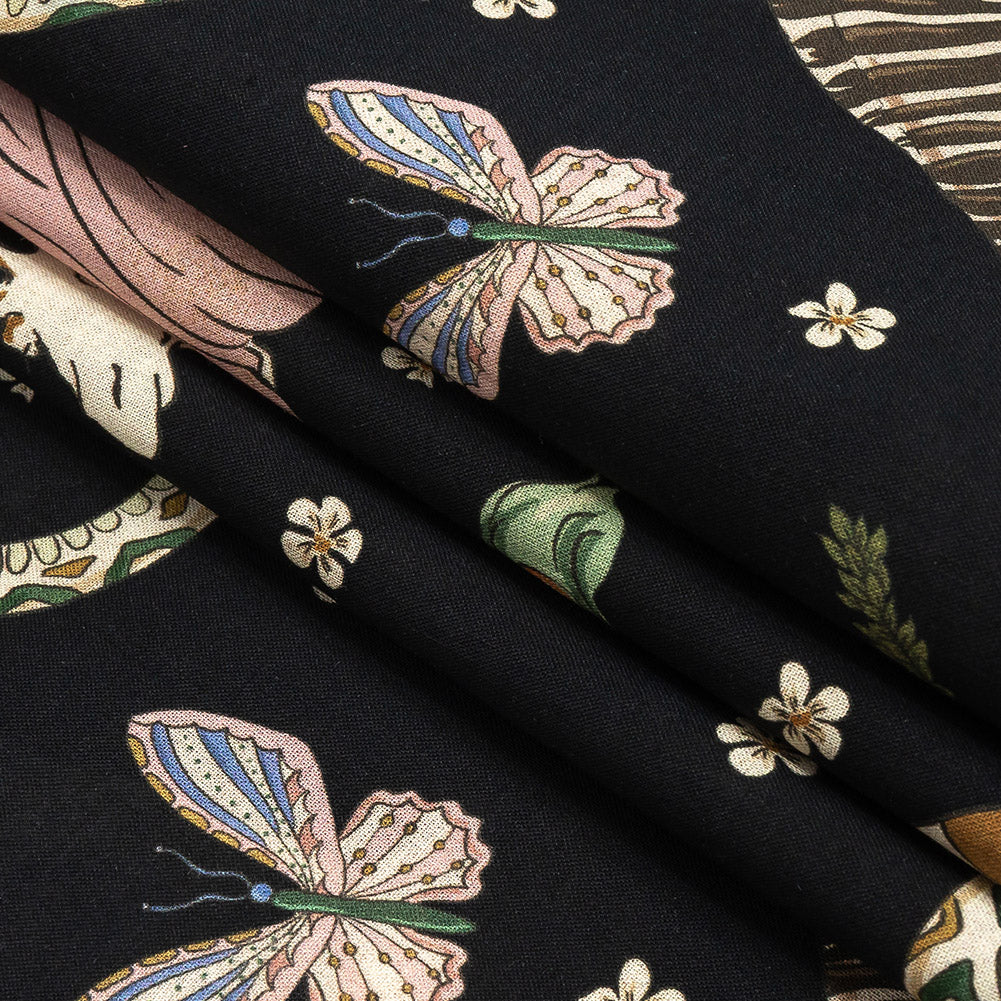 Cotton Voile Print - Black Animals and People - Mood Exclusive Elysian Menagerie Folded Cotton Voile Print - Black Animals and People - Mood Exclusive Elysian Menagerie Folded