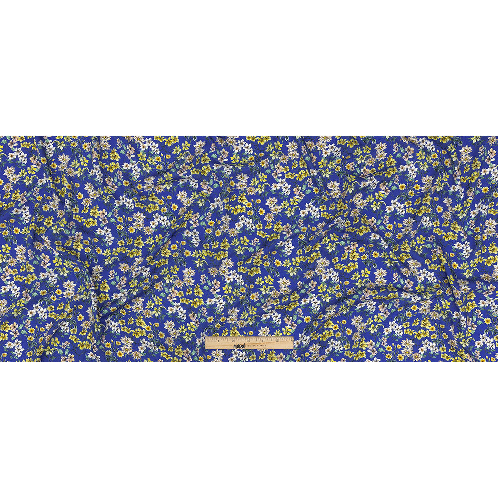 Mood Exclusive Cobalt Blue Dainty Daffodils Viscose Twill Full Mood Exclusive Cobalt Blue Dainty Daffodils Viscose Twill Full