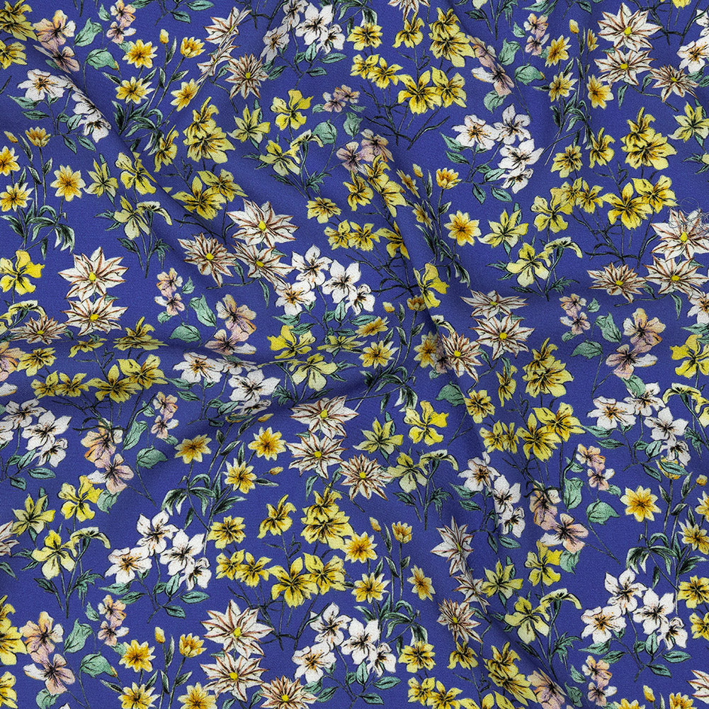 Mood Exclusive Cobalt Blue Dainty Daffodils Viscose Twill Mood Exclusive Cobalt Blue Dainty Daffodils Viscose Twill