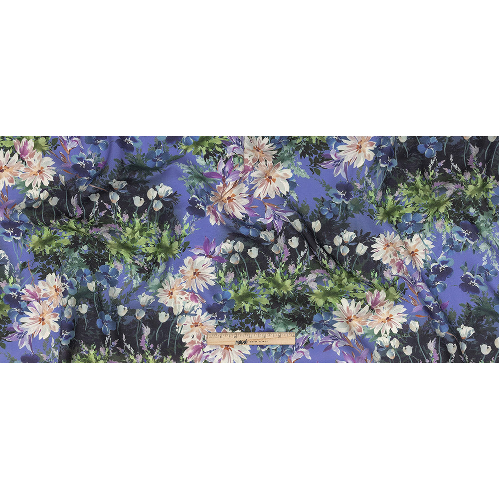 Viscose and Linen Twill Print - Lilac and Deep Cobalt Floral - Mood Exclusive Chromatic Watercolor Folded Viscose and Linen Twill Print - Lilac and Deep Cobalt Floral - Mood Exclusive Chromatic Watercolor Folded