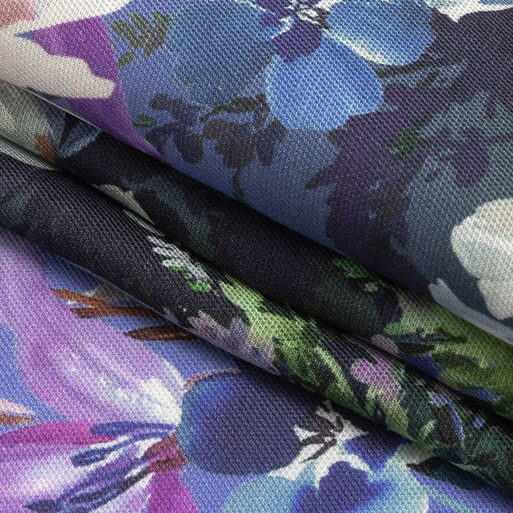 Viscose and Linen Twill Print - Lilac and Deep Cobalt Floral - Mood Exclusive Chromatic Watercolor Detail Viscose and Linen Twill Print - Lilac and Deep Cobalt Floral - Mood Exclusive Chromatic Watercolor Detail