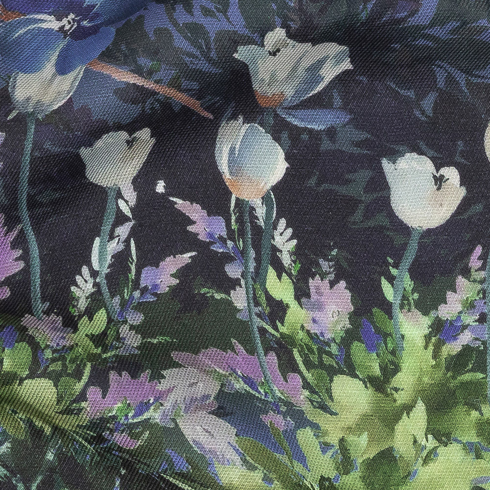 Viscose and Linen Twill Print - Lilac and Deep Cobalt Floral - Mood Exclusive Chromatic Watercolor Full Viscose and Linen Twill Print - Lilac and Deep Cobalt Floral - Mood Exclusive Chromatic Watercolor Full