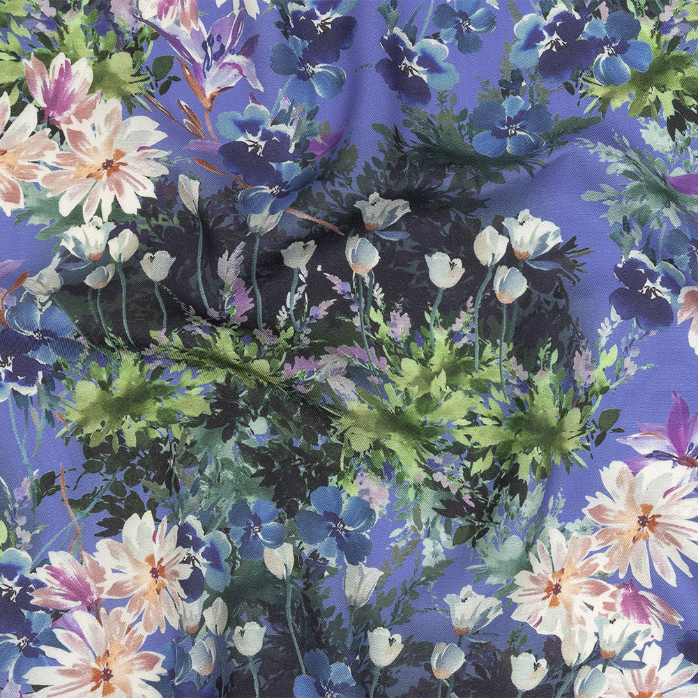Viscose and Linen Twill Print - Lilac and Deep Cobalt Floral - Mood Exclusive Chromatic Watercolor Viscose and Linen Twill Print - Lilac and Deep Cobalt Floral - Mood Exclusive Chromatic Watercolor