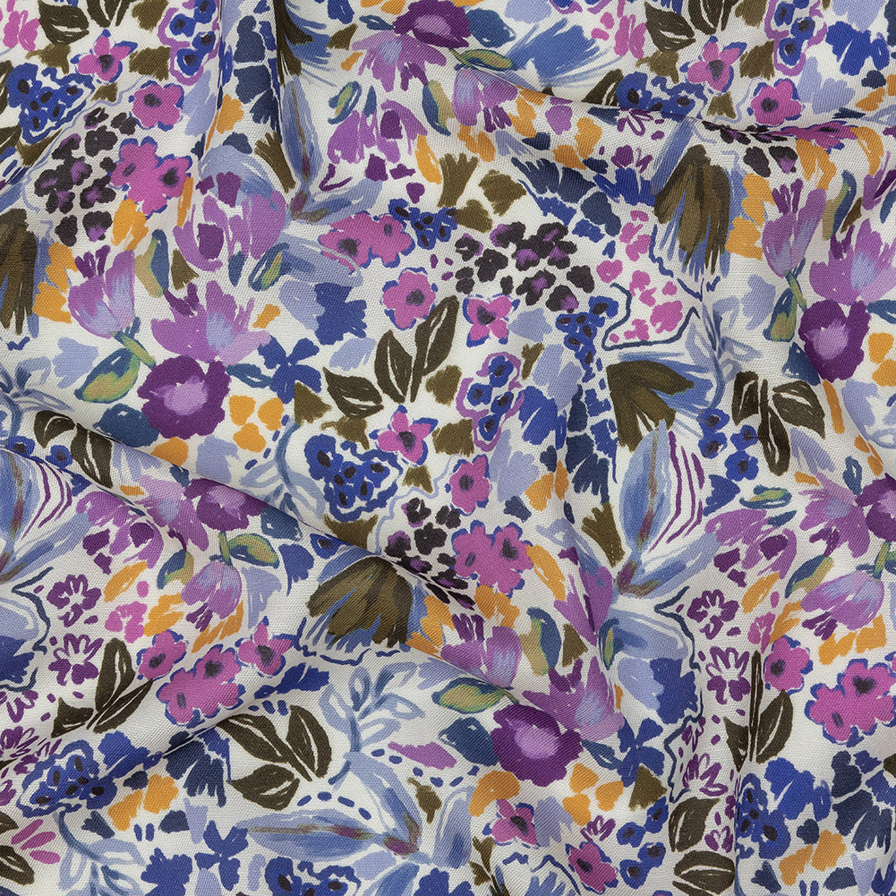 Viscose and Linen Twill Print - Purple and Blue Painterly Floral - Mood Exclusive Morisot Viscose and Linen Twill Print - Purple and Blue Painterly Floral - Mood Exclusive Morisot