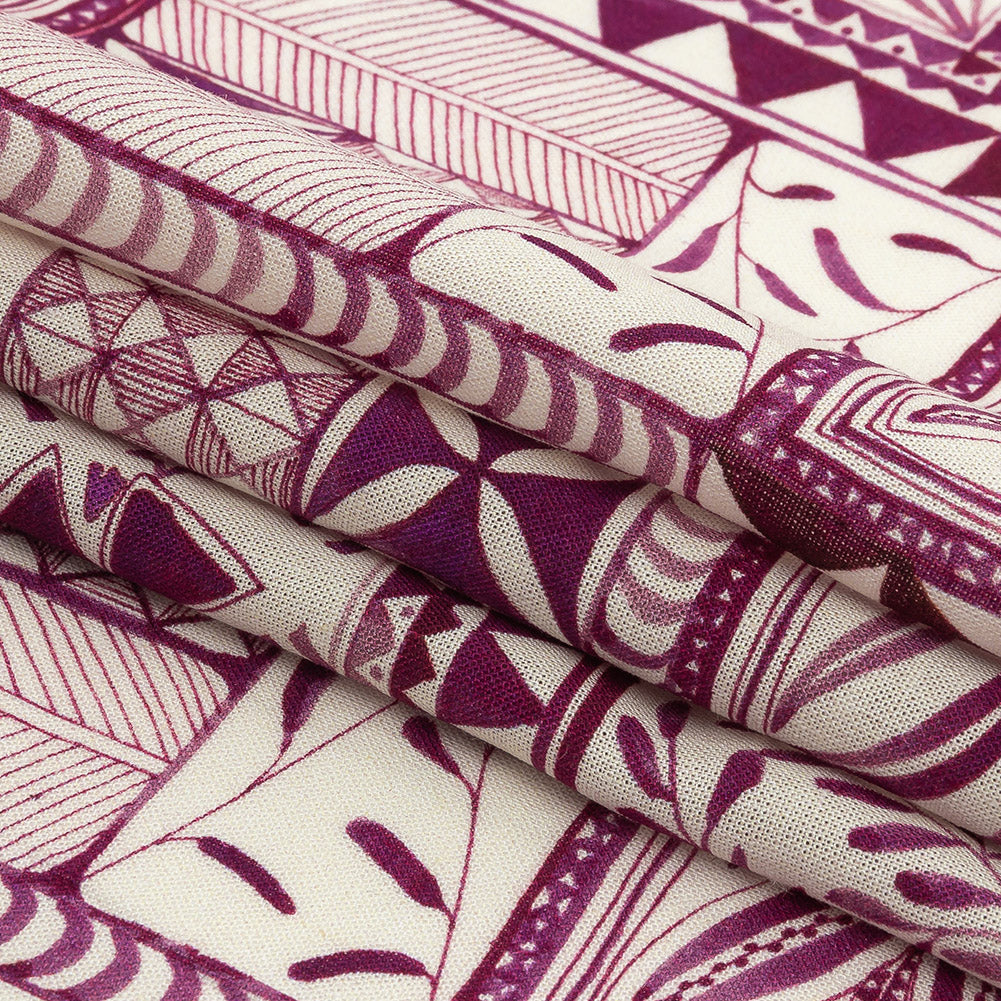 Lightweight Viscose-Linen Woven Print - Magenta Patchwork Doodles - Mood Exclusive Collector’s Botany Detail Lightweight Viscose-Linen Woven Print - Magenta Patchwork Doodles - Mood Exclusive Collector’s Botany Detail