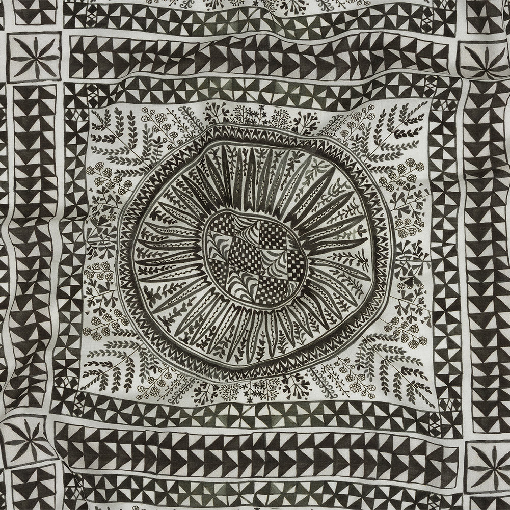 Lightweight Viscose-Linen Woven Print - Black and White Medallion and Geometric Squares - Mood Exclusive Large Heliocentric Lightweight Viscose-Linen Woven Print - Black and White Medallion and Geometric Squares - Mood Exclusive Large Heliocentric