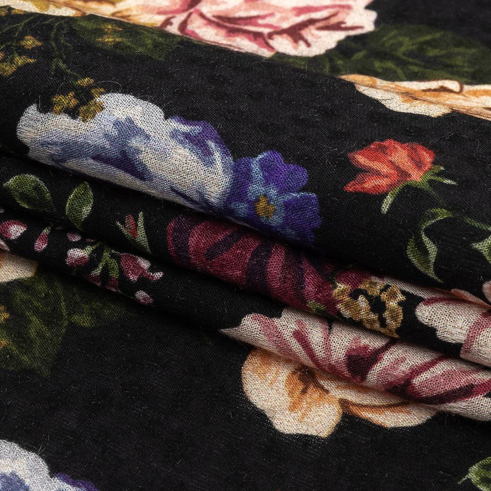 Mood Exclusive Black Floriferous Fantasy Spotted Viscose Jacquard Folded Mood Exclusive Black Floriferous Fantasy Spotted Viscose Jacquard Folded