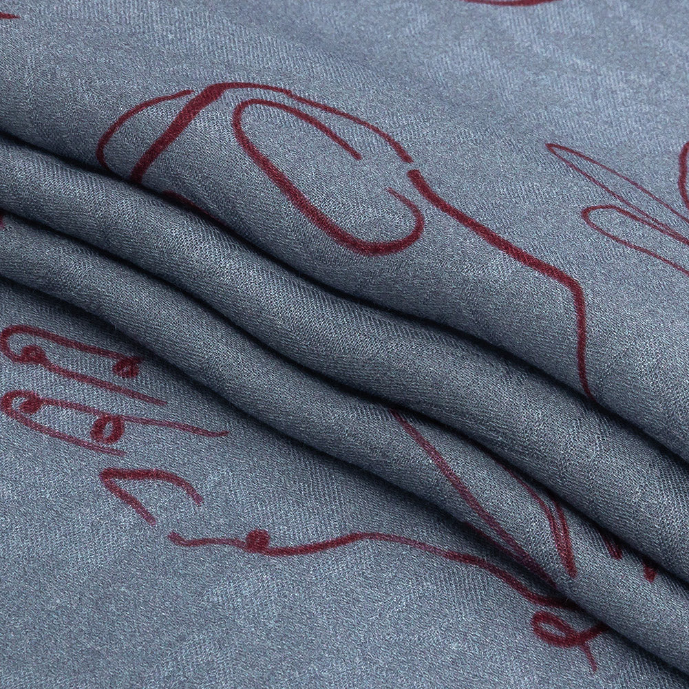 Leafy Viscose Jacquard Print - Blue and Wine Red Doodled Objects - Mood Exclusive Hand It Over Folded Leafy Viscose Jacquard Print - Blue and Wine Red Doodled Objects - Mood Exclusive Hand It Over Folded