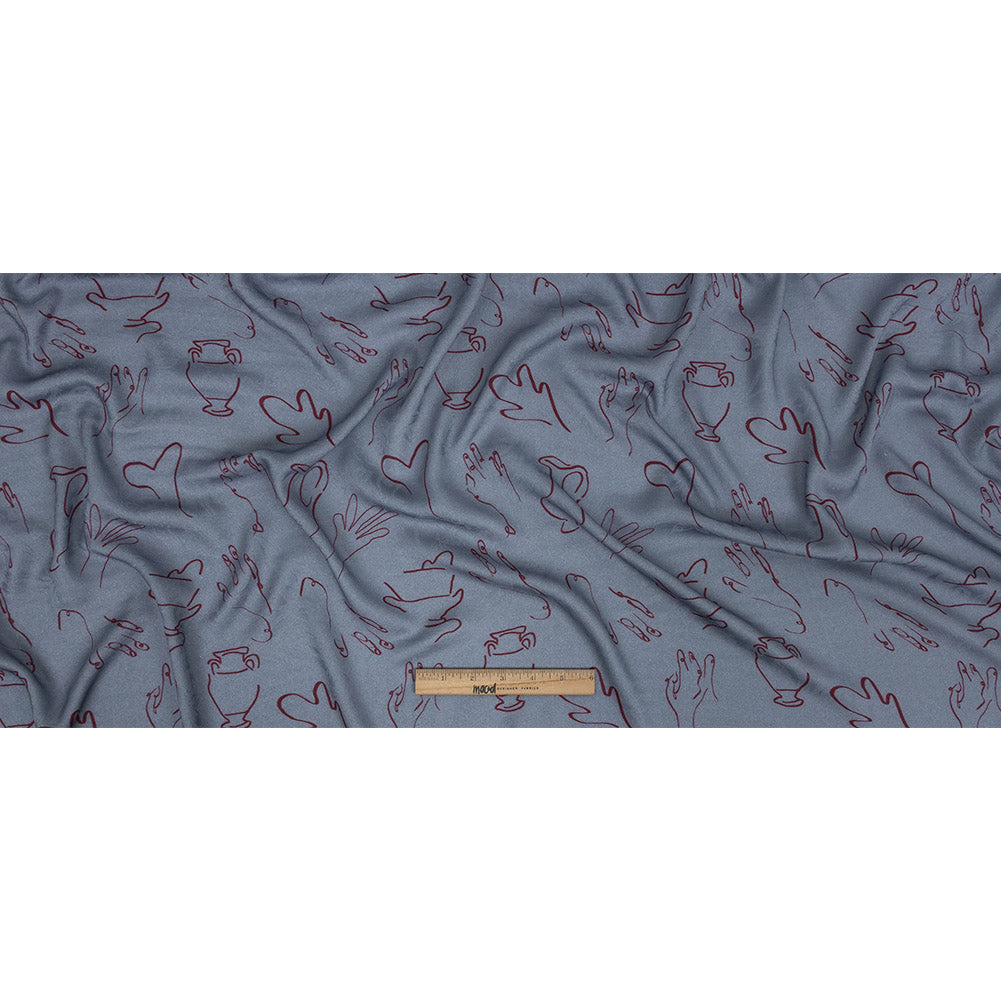 Leafy Viscose Jacquard Print - Blue and Wine Red Doodled Objects - Mood Exclusive Hand It Over Full Leafy Viscose Jacquard Print - Blue and Wine Red Doodled Objects - Mood Exclusive Hand It Over Full