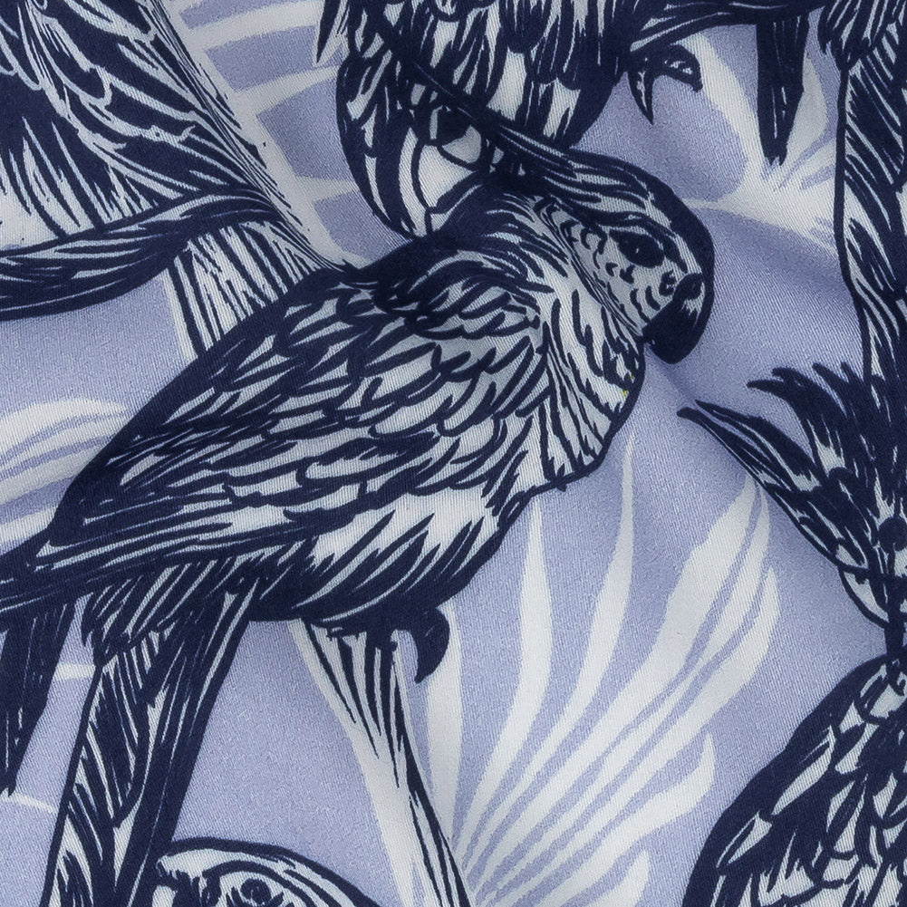 Rayon Batiste Print - Light Blue Birds and Leaves - Mood Exclusive Cockatoo Collective Detail Rayon Batiste Print - Light Blue Birds and Leaves - Mood Exclusive Cockatoo Collective Detail
