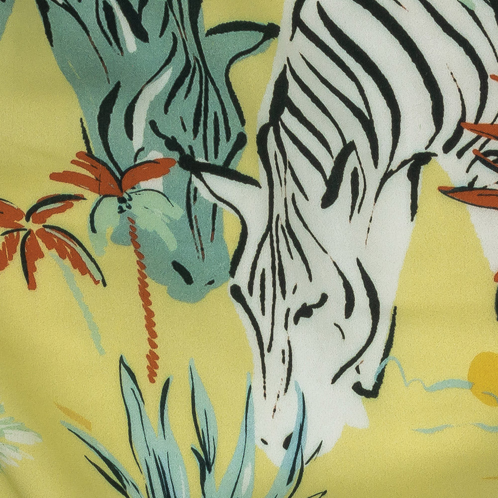 Rayon Batiste Print - Mellow Yellow, Sage and Orange Zebras and Birds - Mood Exclusive Mellow Yellow Birds of Play Detail Rayon Batiste Print - Mellow Yellow, Sage and Orange Zebras and Birds - Mood Exclusive Mellow Yellow Birds of Play Detail